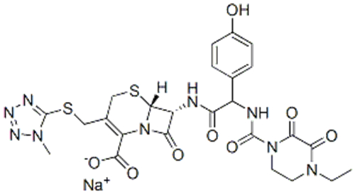 5-Thia-1-azabicyclo[4.2.0]oct-2-ene-2-carboxylicacid,7-[[(2R)-2-[[(4-ethyl-2,3-dioxo-1-piperazinyl)carbonyl]amino]-2-(4-hydroxyphenyl)acetyl]amino]-3-[[(1-methyl-1H-tetrazol-5-yl)thio]methyl]-8-oxo-,sodium salt (1:1),( 57357001, 57263272,6R,7R)-  CAS 6289