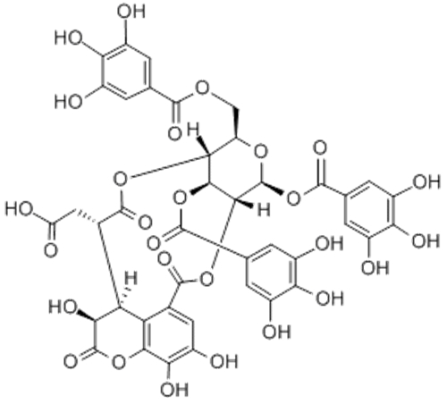 b-D-Glucopyranose,1,3,6-tris(3,4,5-trihydroxybenzoate), cyclic 2®2:4®1-ester with (2S)-[(3R,4S)-5-carboxy-3,4-dihydro-3,7,8-trihydroxy-2-oxo-2H-1-benzopyran-4-yl]butanedioicacid CAS 18942-26-2