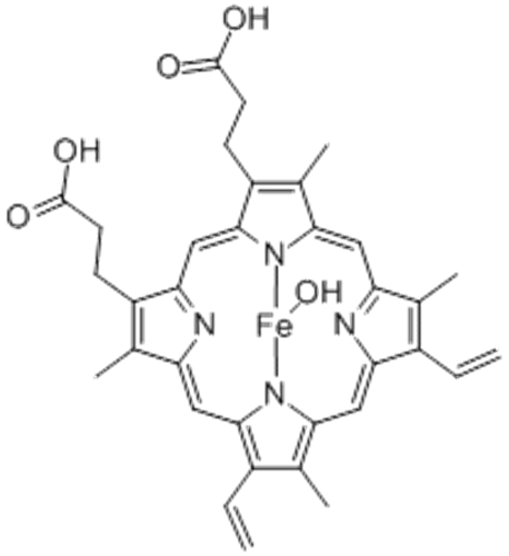 Ferrate(2-),[7,12-diethenyl-3,8,13,17-tetramethyl-21H,23H-porphine-2,18-dipropanoato(4-)-kN21,kN22,kN23,kN24]hydroxy-, hydrogen (1:2),( 57365483, 57187301,SP-5-13)- CAS 15489-90-4