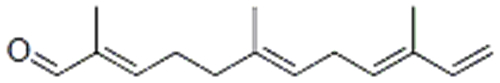 Name: 2,6,9,11-Dodecatetraenal,2,6,10-trimethyl-,( 57361522, 57271493,2E,6E,9E)- CAS 17909-77-2