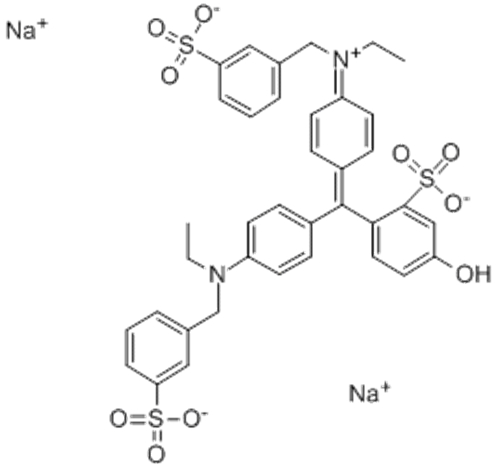 Benzenemethanaminium,N-ethyl-N-[4-[[4-[ethyl[(3-sulfophenyl)methyl]amino]phenyl](4-hydroxy-2-sulfophenyl)methylene]-2,5-cyclohexadien-1-ylidene]-3-sulfo-,inner salt, sodium salt (1:2)
CAS No.:2353-45-9 CAS 2353-45-9